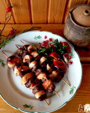 Шашлычки из куриных сердечек и грудки