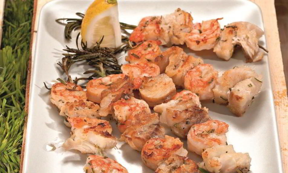 Рецепт шашлыки из рыбы с креветками