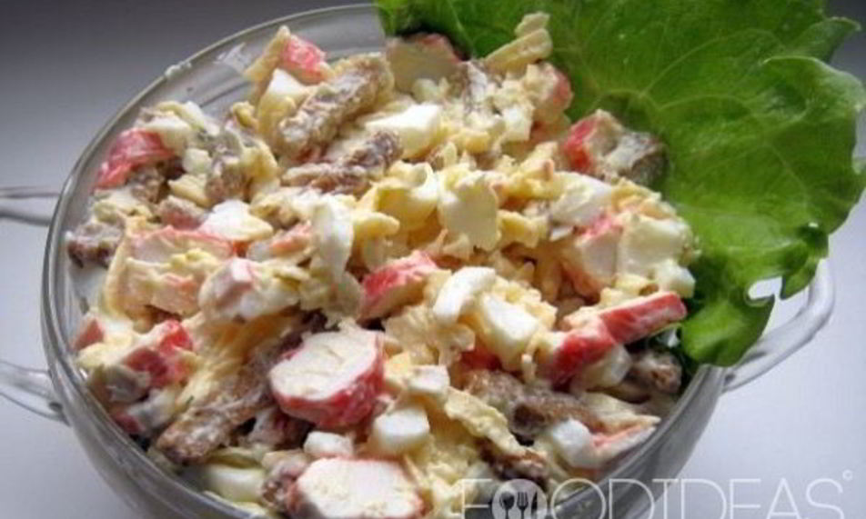 Рецепт крабовый салат с сухариками