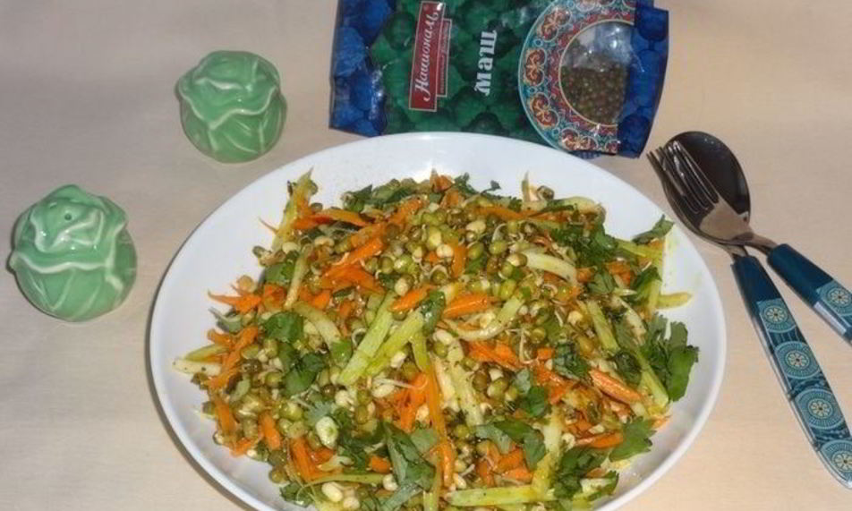 Рецепт острый овощной салат с пророщенным машем