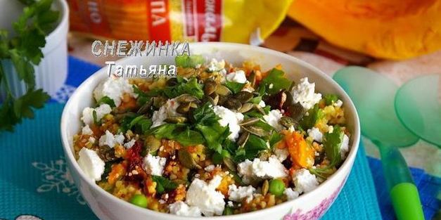 пикантный салат из пшена с морковной заправкой