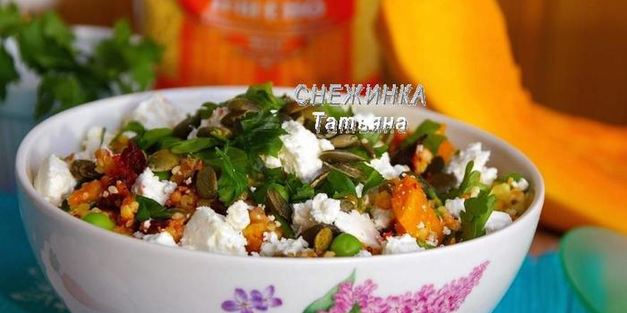 пикантный салат из пшена с морковной заправкой