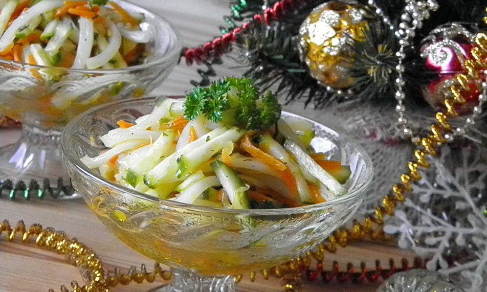 Рецепт салат новогодний с кальмарами