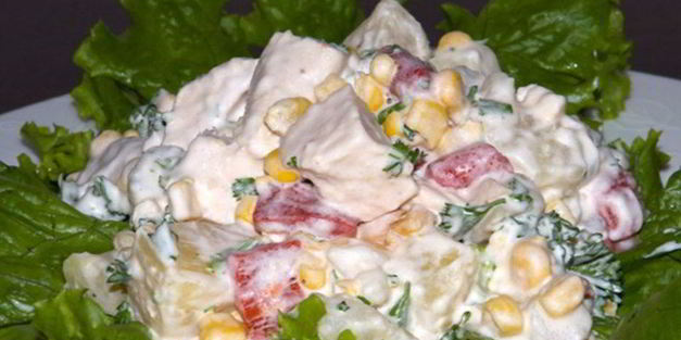 салат с ананасами и курицей