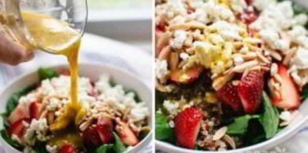 салат с клубникой, шпинатом и киноа