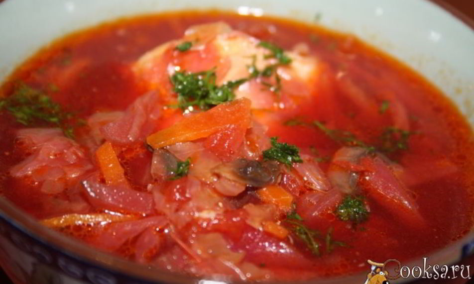 Рецепт борщ с шампиньонами на куриных окорочках