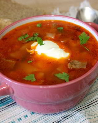 Борщ с телячьим языком