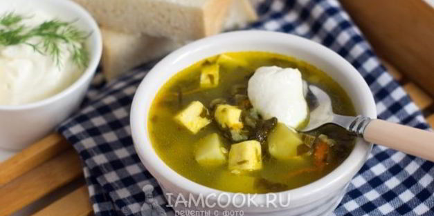 зеленый борщ со щавелем и адыгейским сыром