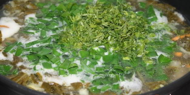 зеленый борщ со щавлем и маринованными огурцами