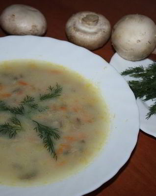 Быстрый суп с грибами и плавленым сыром