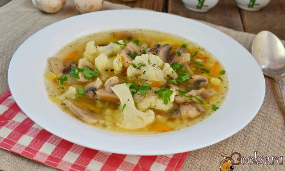 Рецепт картофельный суп с шампиньонами и цветной капустой