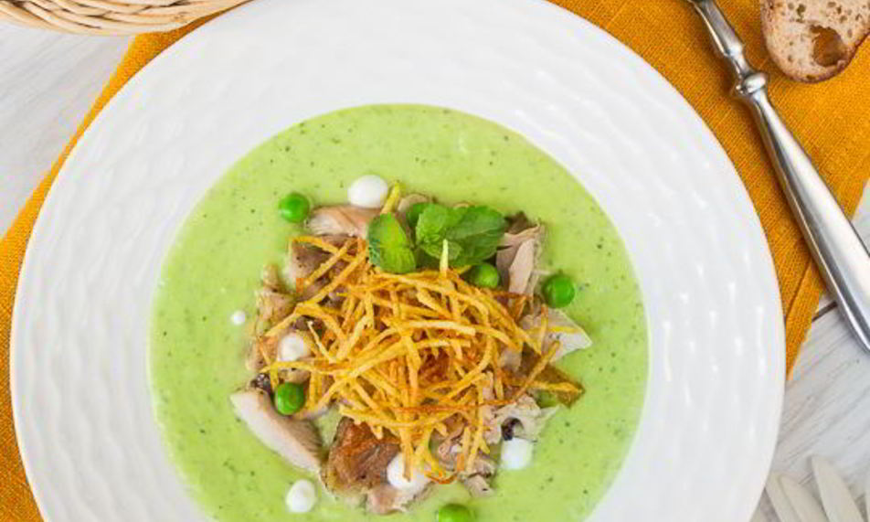 Рецепт суп-пюре из горошка с запеченной курицей