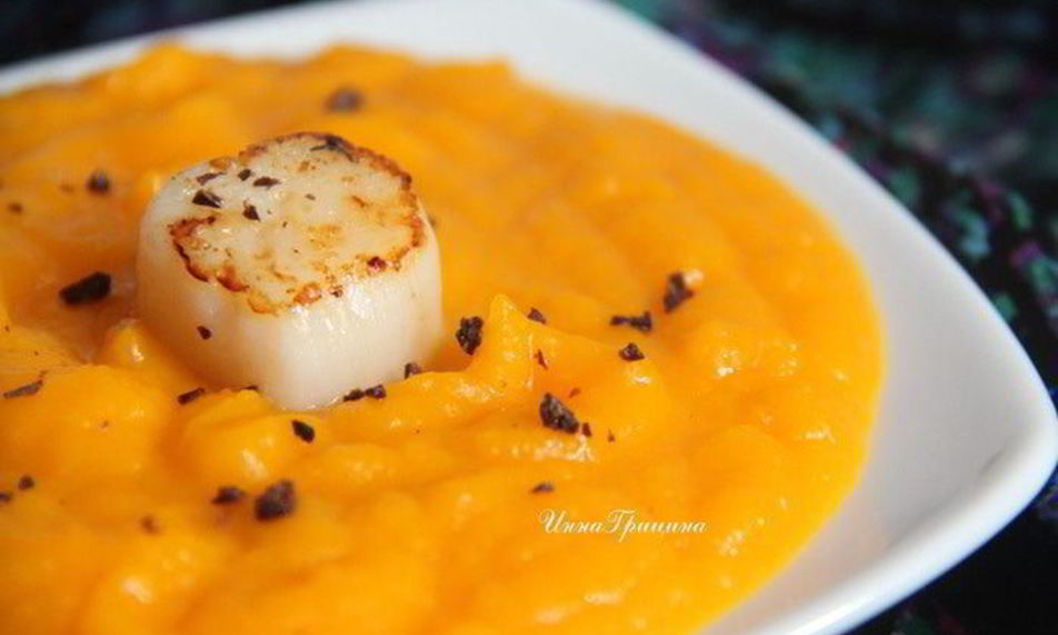 Рецепт тыквенный суп-пюре с гребешками