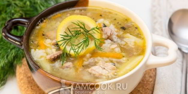 суп с консервированной сайрой и рисом