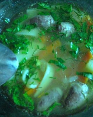 Суп с куриными сердечками
