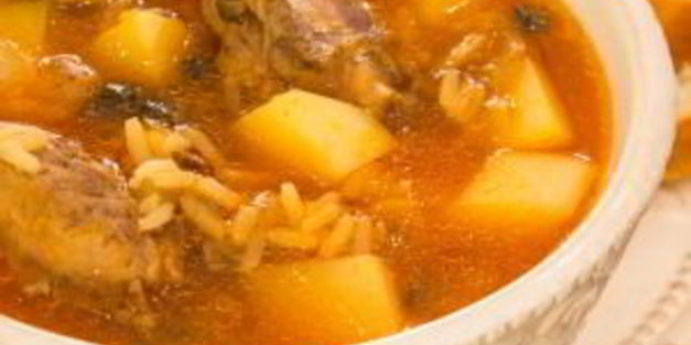 суп с уткой, рисом и грибами