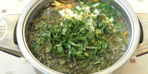 суп со щавелем, капустой и шампиньонами