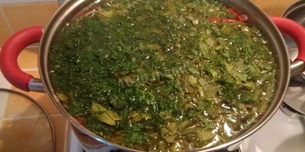 зеленый суп с щавелем и индейкой