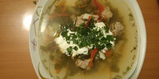 зеленый суп с щавелем и индейкой