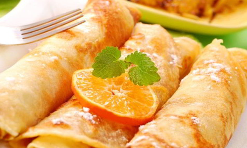 Рецепт апельсиновые блинчики с творожной начинкой