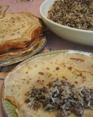 Блинчики с печенью и рисом