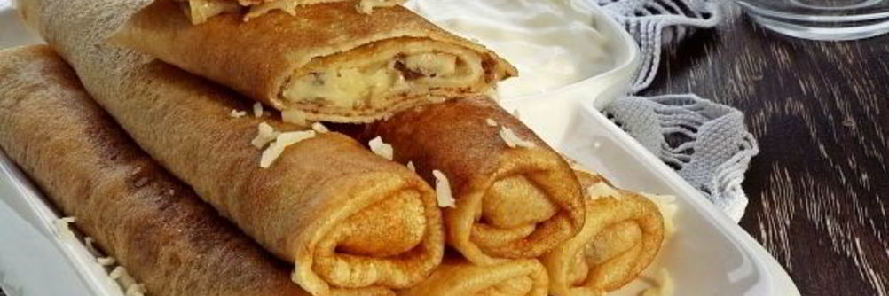 Блины с грибами и сыром