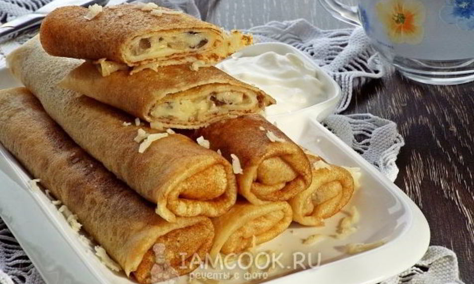 Рецепт блинов с грибами и сырома