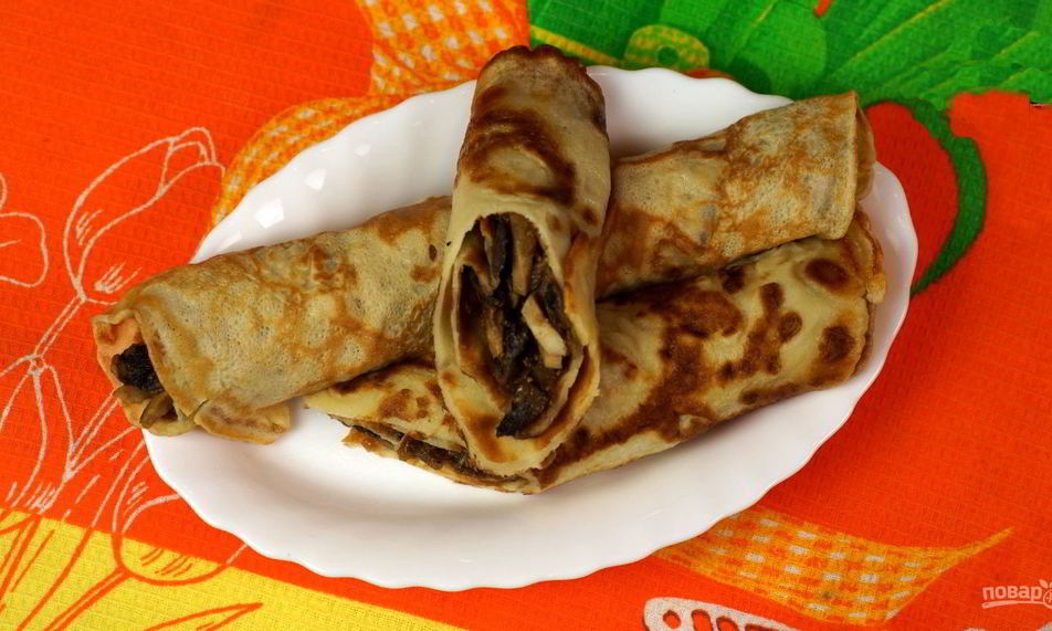 Рецепт блины с грибной начинкой и яйцами