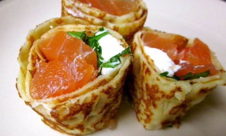 Рецепт блины с семгой и сливочным сыром
