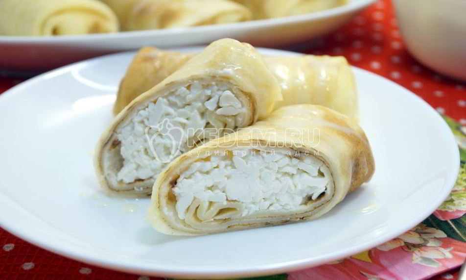 Рецепт блинов с творогома и сгущенкого