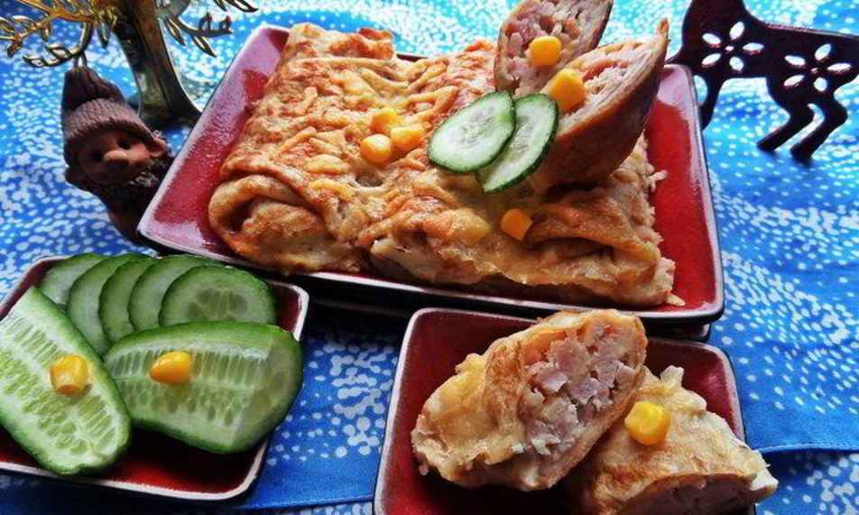 Рецепт блины с ветчиной, запеченные под сыром