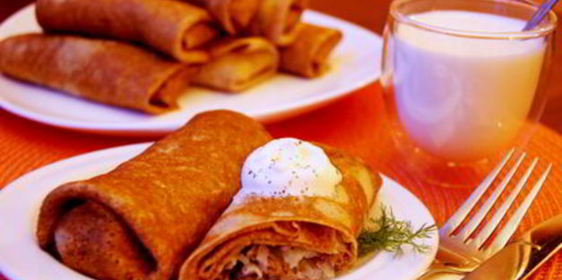 блины цельнозерновые с капустно-мясной начинкой