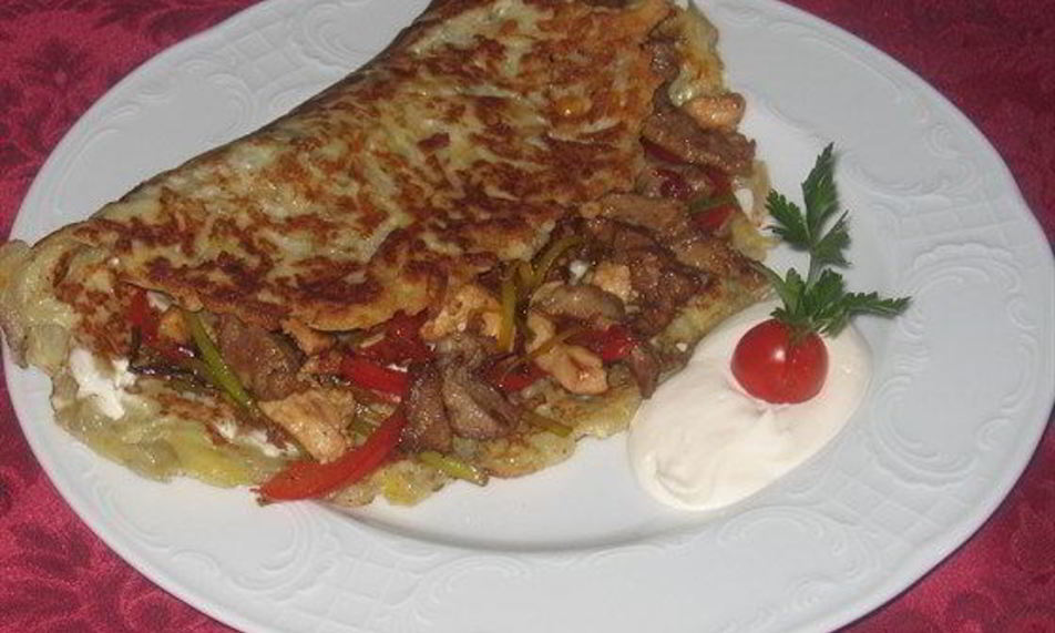 Рецепт картофельная лепешка с мясом и овощами