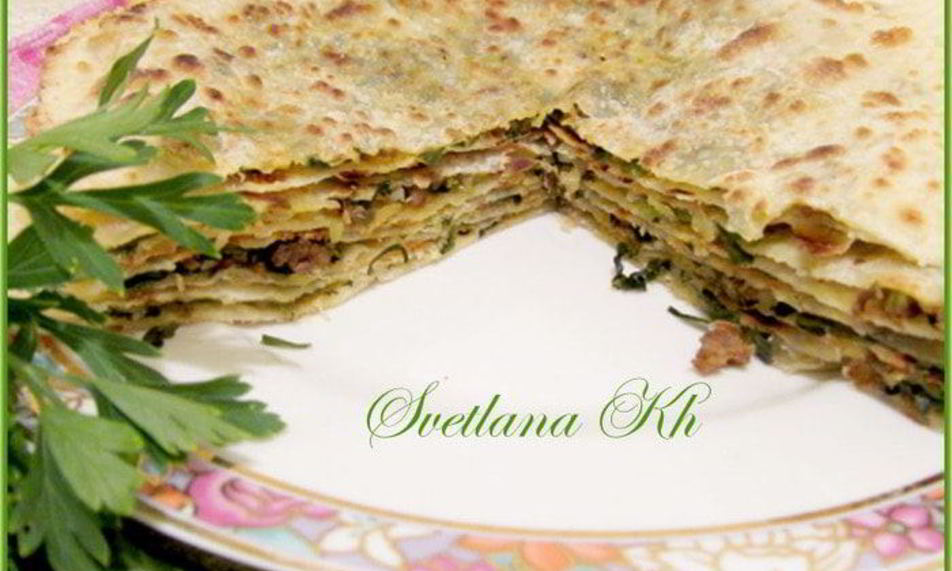 Рецепт лепешки по-дунгански с мясом и зеленью