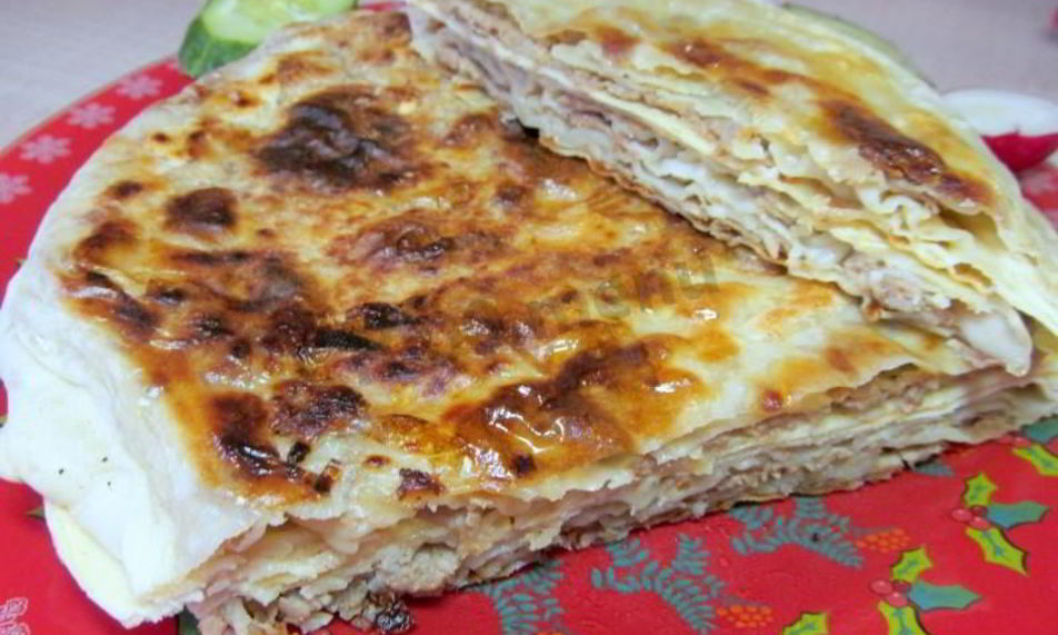 Рецепт лепешки с фаршем на сковороде