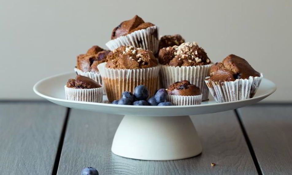 Рецепт полбяные постные маффины с бананами и черникой