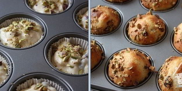 творожные маффины с клюквой и фисташками