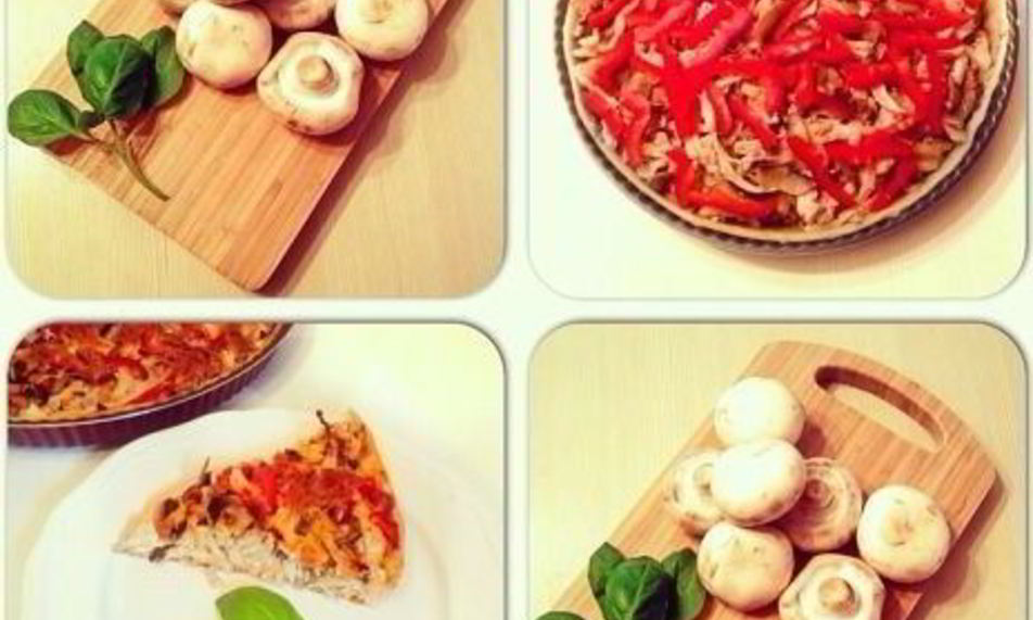 Рецепт открытый пирог с курицей, грибами и сладким перцем