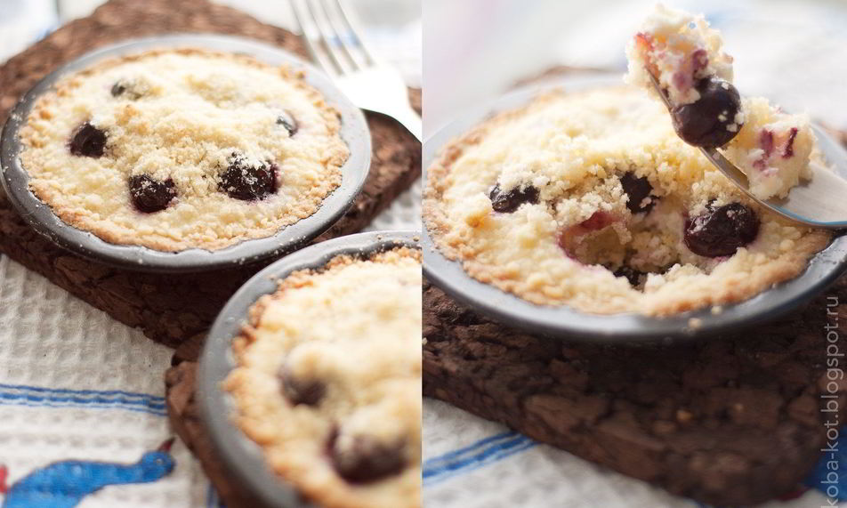 Рецепт песочный мини-пирог с творожной начинкой и вишней