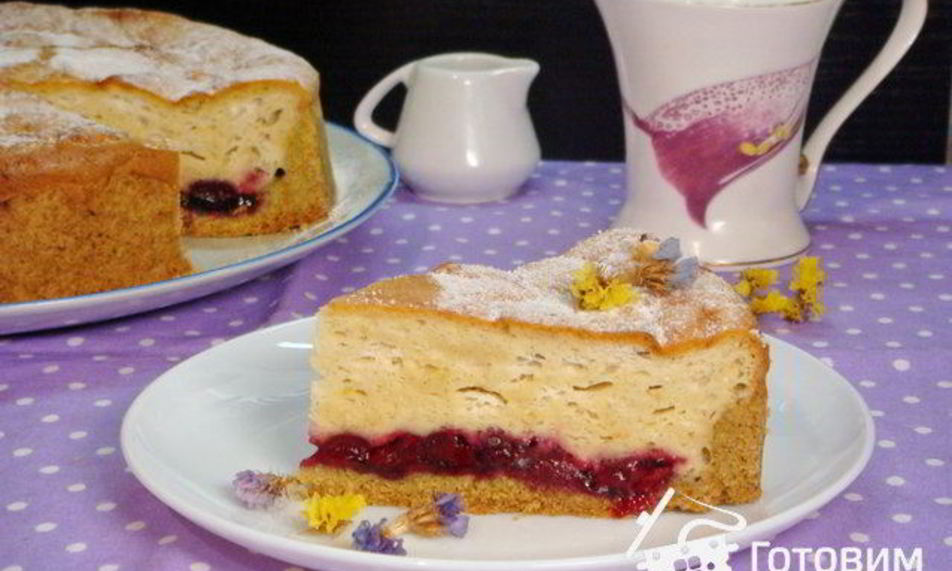 Рецепт творожный пирог с вишнями