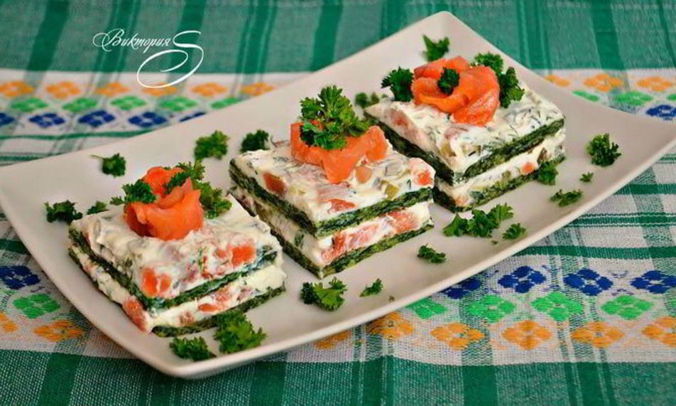 Рецепт закусочные пирожные из лосося и шпината семужкин каприз
