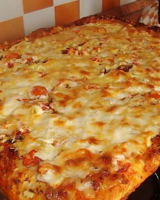 Пицца с колбасой, сыром и грибами в духовке