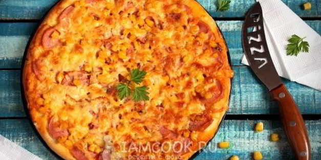 пицца с кукурузой на тесте без дрожжей