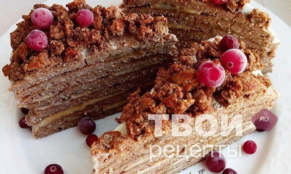 Рецепт овсяно-творожно-кофейно-банановый тортик с брусникой