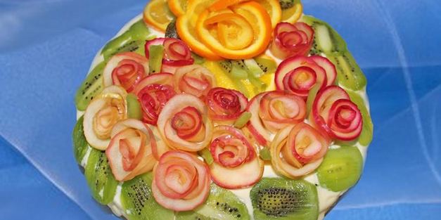 торт фруктовая нежность с цветами