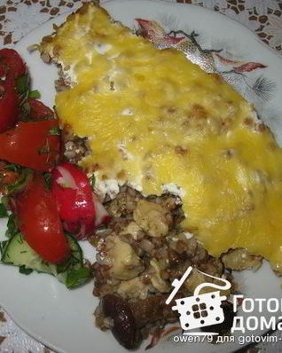 Гречневая запеканка с курицей и грибами