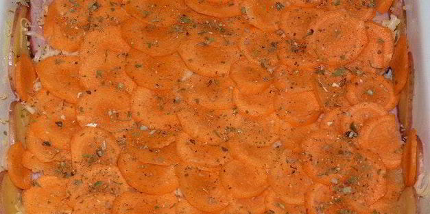 овощная запеканка с ветчиной и розмарином