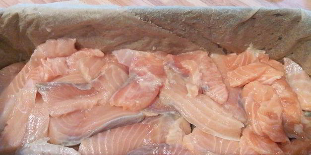 запеканка из лосося с кабачком и пореем