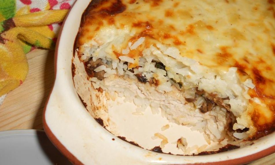 Рецепт запеканка рисовая с курицей и грибами