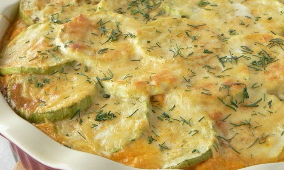 Рецепт запеканка с фетучини, кабачками и курицей